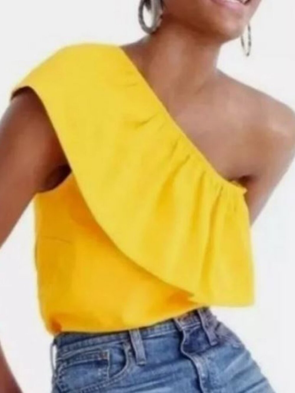 NWOT J. CREW Yellow One-Shoulder Ruffle Top (100% Cotton) - size Large (was $69)